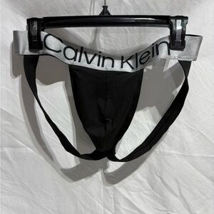 Calvin Klein Black Jockstrap with Silver Logo Waistband